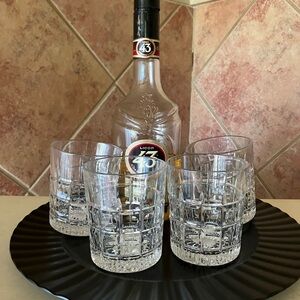 Vintage 4 Old Fashioned Whiskey Glasses Plaid Pattern Starburst Bottom